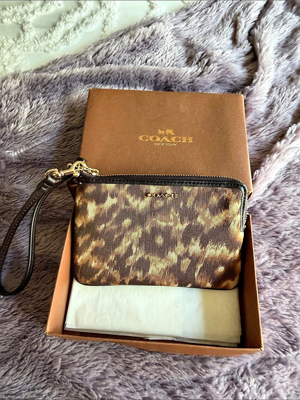 Coach Madison Ocelot Jacquard Phone Wristlet Wallet, new never used